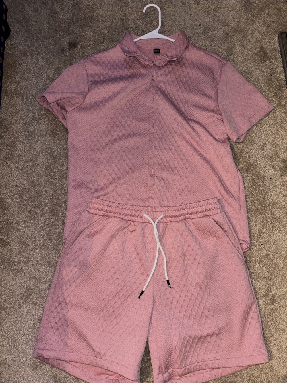Men's Athletic Shorts and button up shirt set Dusty Pink with Drawstring Waist